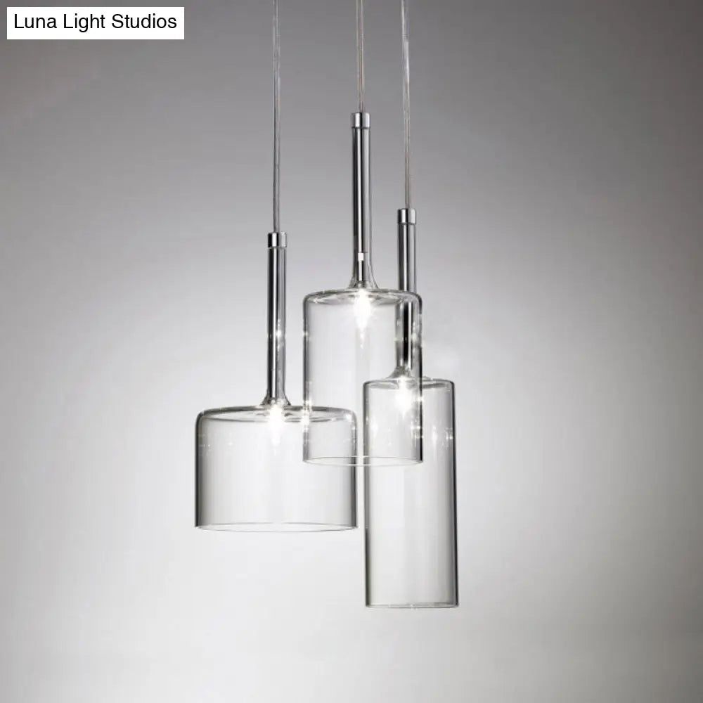 Ilaria - Modern 3/6/10 Lights Dining Room Cluster Lighting with Cylinder Clear Glass Shade Modern Chrome Led Hanging Lamp