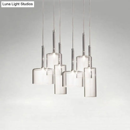 Ilaria - Modern 3/6/10 Lights Dining Room Cluster Lighting with Cylinder Clear Glass Shade Modern Chrome Led Hanging Lamp