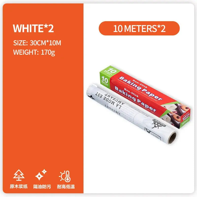 Illustrated grease-resistant baking paper in white non-stick material 10 meters per roll in red and green box