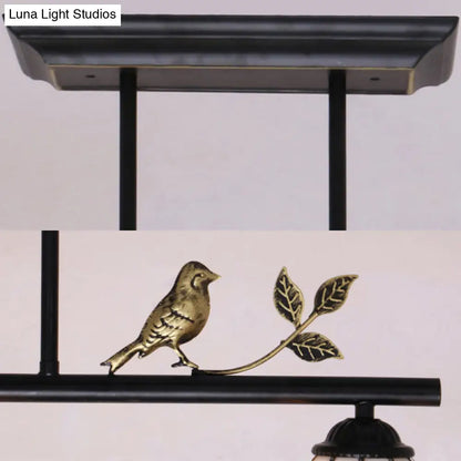 DecorBites™ Indoor Island Pendant Light - Tiffany Style Antique Brass/Black/Blue - Dome Stainless Glass Shade - Pack of 3 Bulbs