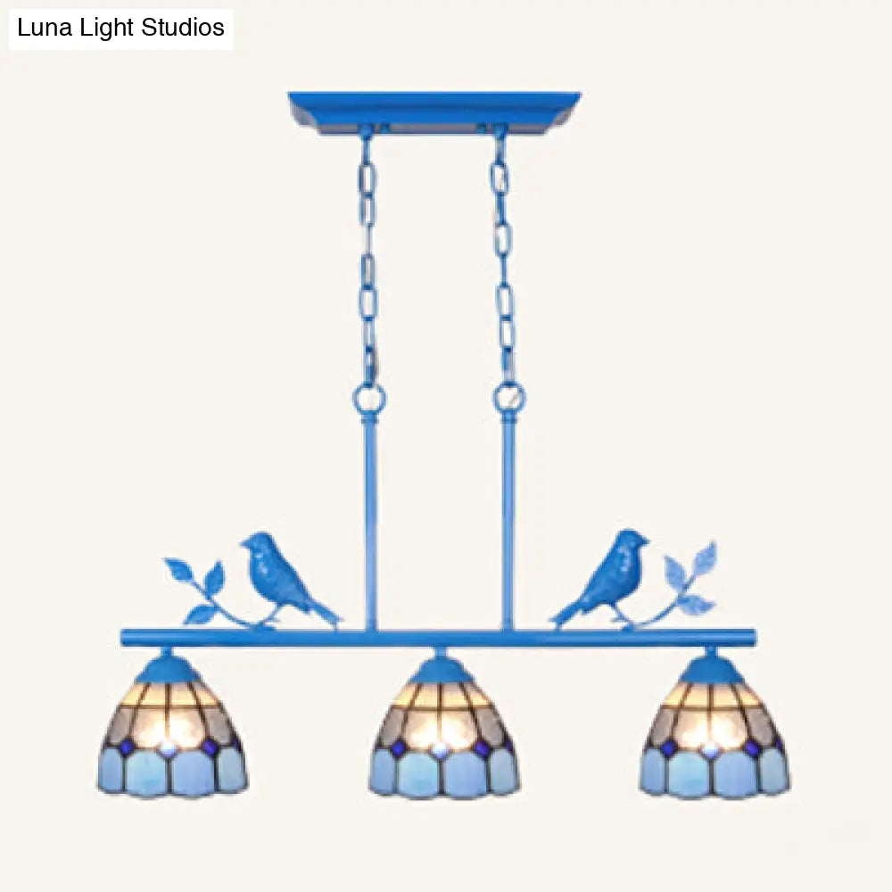 DecorBites™ Indoor Island Pendant Light - Tiffany Style Antique Brass/Black/Blue - Dome Stainless Glass Shade - Pack of 3 Bulbs