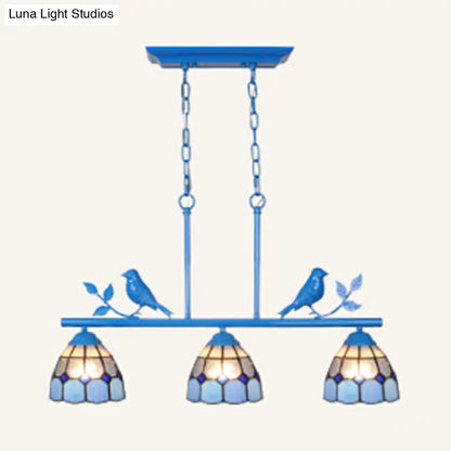 DecorBites™ Indoor Island Pendant Light - Tiffany Style Antique Brass/Black/Blue - Dome Stainless Glass Shade - Pack of 3 Bulbs