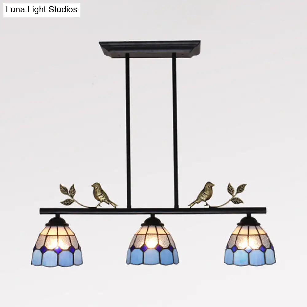 DecorBites™ Indoor Island Pendant Light - Tiffany Style Antique Brass/Black/Blue - Dome Stainless Glass Shade - Pack of 3 Bulbs