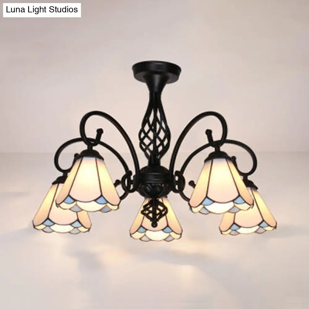 DecorBites™ DecorBites™ Indoor Stained Glass Semi Flush Mount Light - 5-Light Loft Tiffany Lighting in White/Beige/Yellow/Blue for Hallway