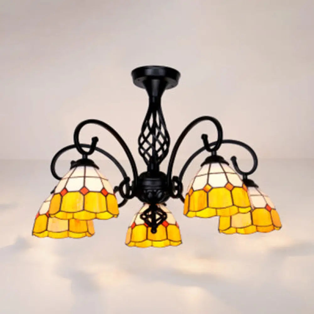 DecorBites™ DecorBites™ Indoor Stained Glass Semi Flush Mount Light - 5-Light Loft Tiffany Lighting in White/Beige/Yellow/Blue for Hallway