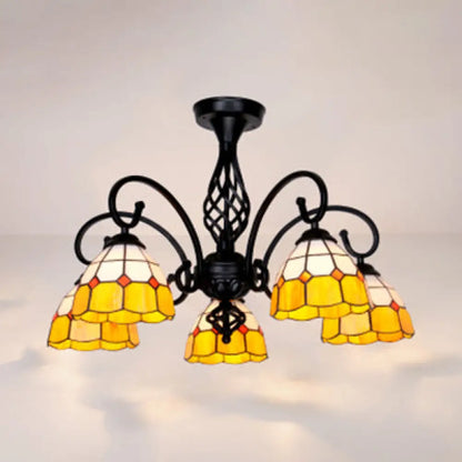 DecorBites™ DecorBites™ Indoor Stained Glass Semi Flush Mount Light - 5-Light Loft Tiffany Lighting in White/Beige/Yellow/Blue for Hallway