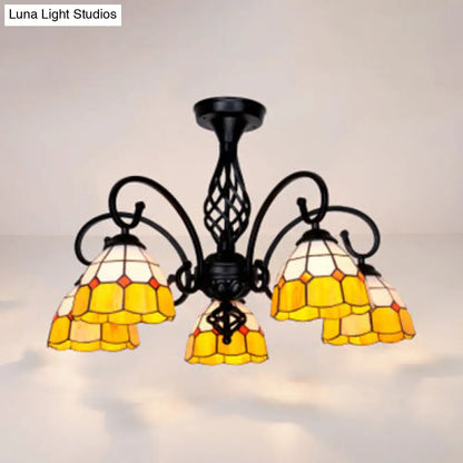 DecorBites™ DecorBites™ Indoor Stained Glass Semi Flush Mount Light - 5-Light Loft Tiffany Lighting in White/Beige/Yellow/Blue for Hallway