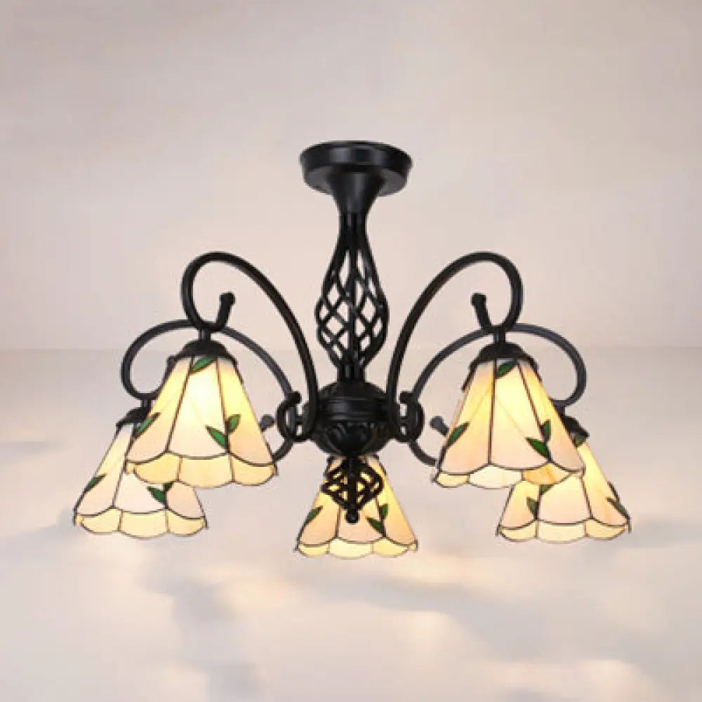 DecorBites™ DecorBites™ Indoor Stained Glass Semi Flush Mount Light - 5-Light Loft Tiffany Lighting in White/Beige/Yellow/Blue for Hallway