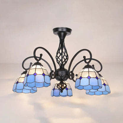 DecorBites™ DecorBites™ Indoor Stained Glass Semi Flush Mount Light - 5-Light Loft Tiffany Lighting in White/Beige/Yellow/Blue for Hallway