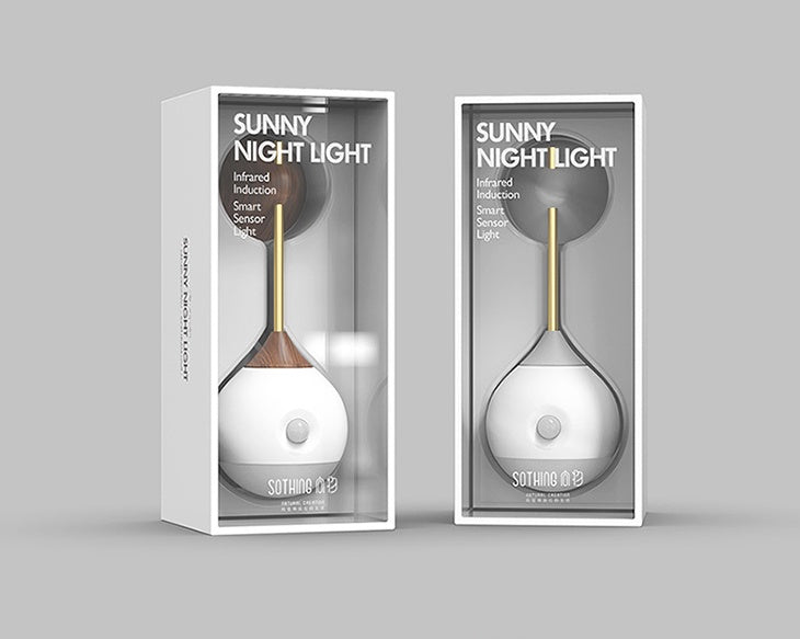 White and gold induction night light with sensor technology for corridor bathroom bedroom bedside use