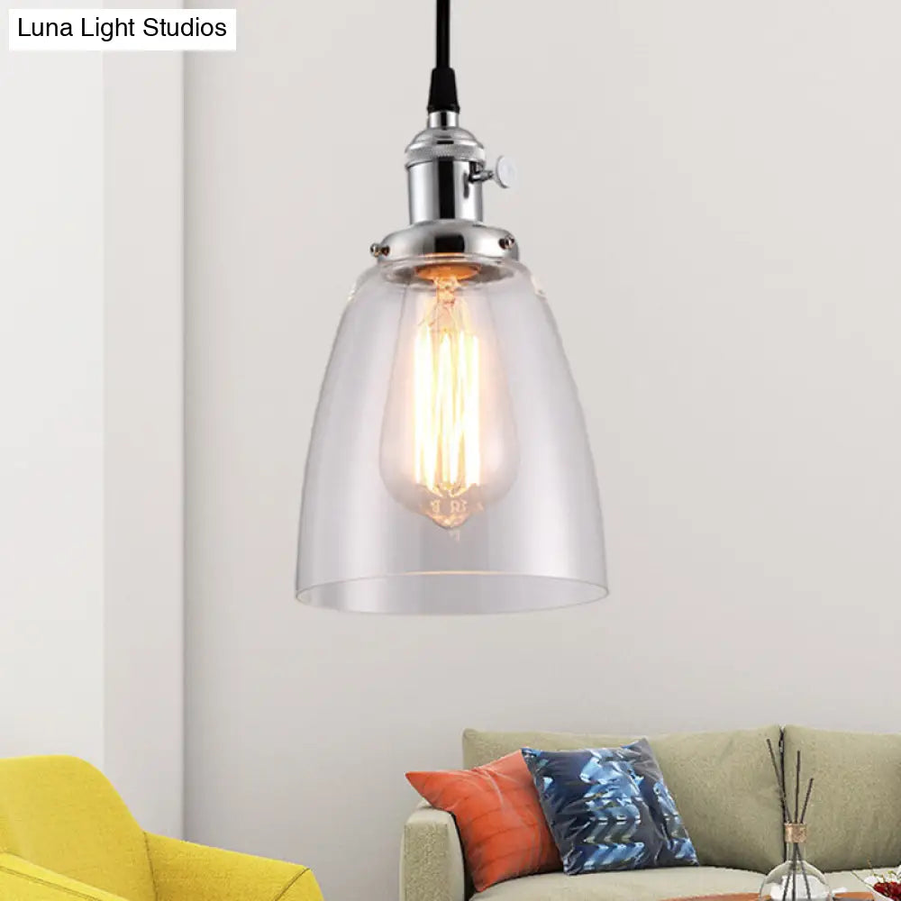 Industrial 1 Bulb Hanging Pendant Lamp with Clear Glass Bell Shade and Bronze/Brass/Copper Top for Living Room