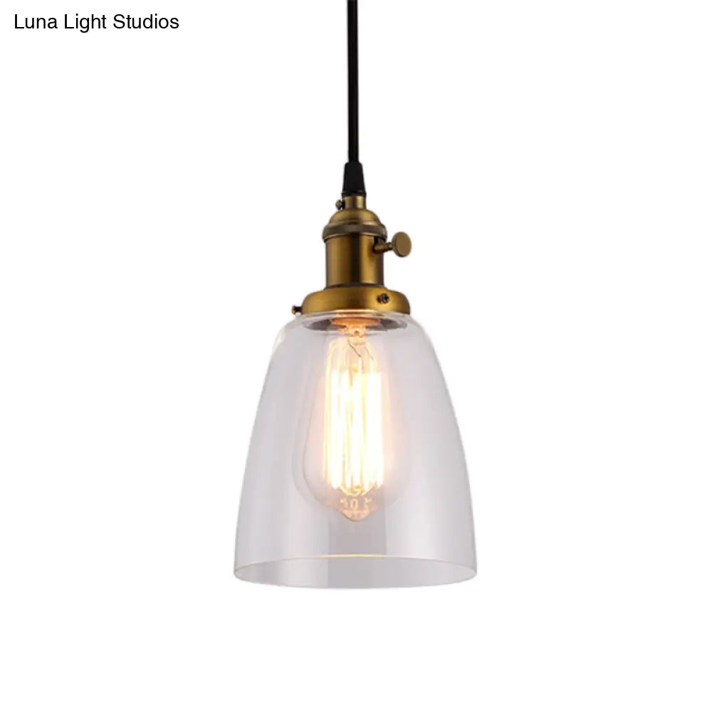 Industrial 1 Bulb Hanging Pendant Lamp with Clear Glass Bell Shade and Bronze/Brass/Copper Top for Living Room