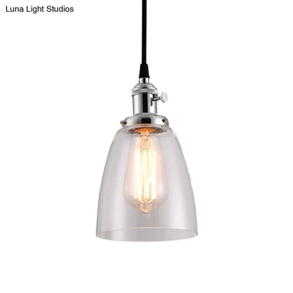 Industrial 1 Bulb Hanging Pendant Lamp with Clear Glass Bell Shade and Bronze/Brass/Copper Top for Living Room