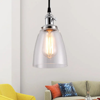 Industrial 1 Bulb Hanging Pendant Lamp with Clear Glass Bell Shade and Bronze/Brass/Copper Top for Living Room