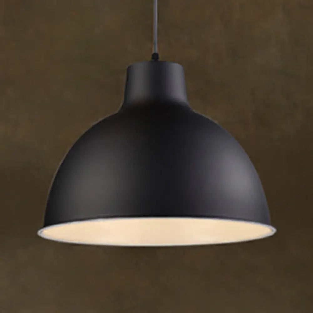 Industrial 1-Head Aluminum Dome Hanging Light in Black/White - Perfect for Dining Rooms