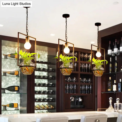 Industrial 1-Head LED Drop Lamp - 8"/15" Metal Rectangle Design - Perfect for Restaurants and Bars