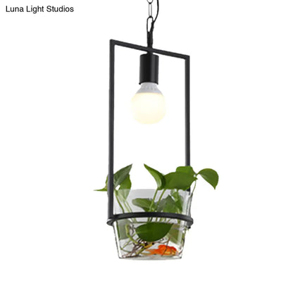 Industrial 1-Head LED Drop Lamp - 8"/15" Metal Rectangle Design - Perfect for Restaurants and Bars