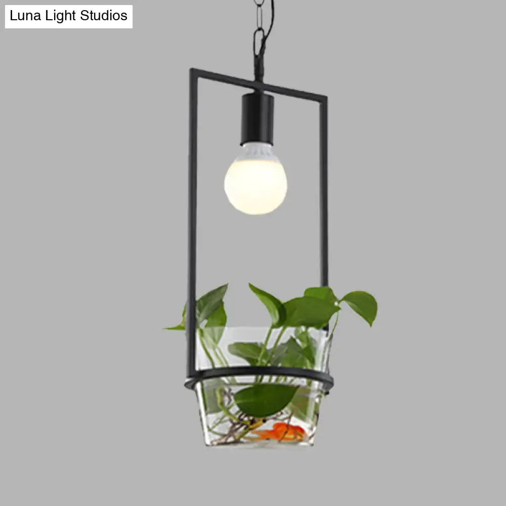 Industrial 1-Head LED Drop Lamp - 8"/15" Metal Rectangle Design - Perfect for Restaurants and Bars