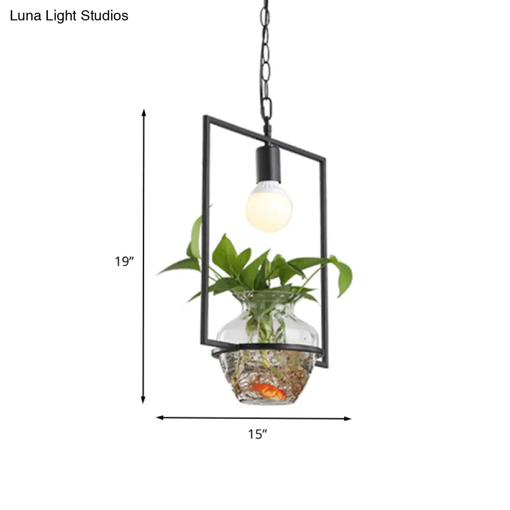 Industrial 1-Head LED Drop Lamp - 8"/15" Metal Rectangle Design - Perfect for Restaurants and Bars