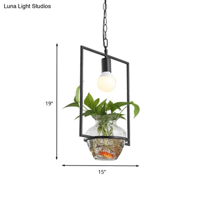 Industrial 1-Head LED Drop Lamp - 8"/15" Metal Rectangle Design - Perfect for Restaurants and Bars