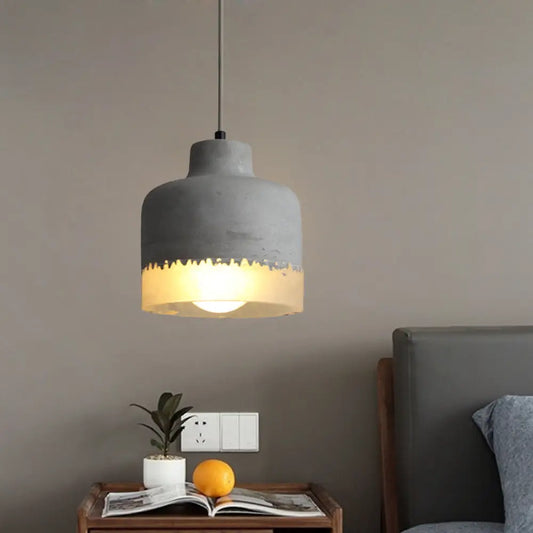 Industrial 1-Light Grey Cement Ceiling Pendant Lamp for Restaurants