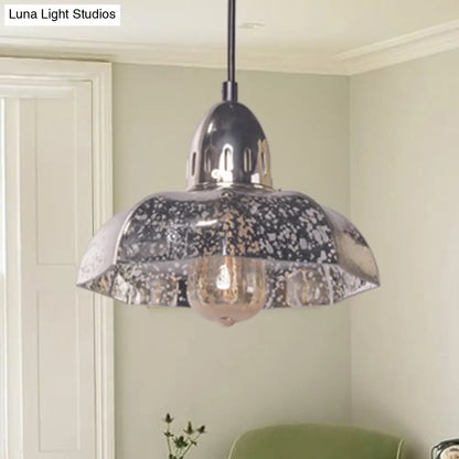 Industrial 1-Light Silver Pendant Lighting with Flared Glass Bowl Cone for Bedroom Ceiling