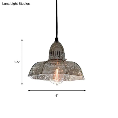 Industrial 1-Light Silver Pendant Lighting with Flared Glass Bowl Cone for Bedroom Ceiling