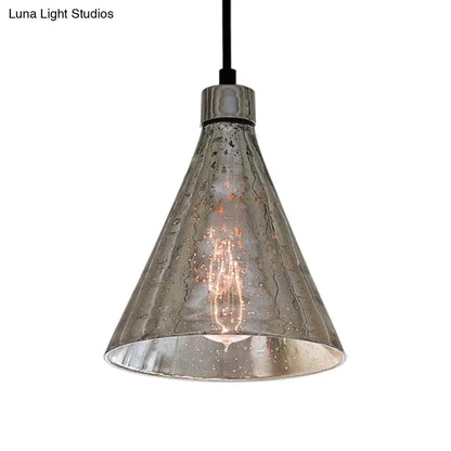 Industrial 1-Light Silver Pendant Lighting with Flared Glass Bowl Cone for Bedroom Ceiling