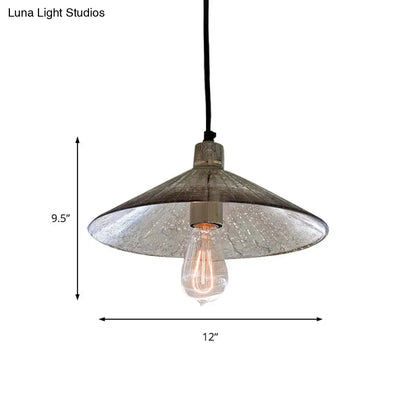 Industrial 1-Light Silver Pendant Lighting with Flared Glass Bowl Cone for Bedroom Ceiling