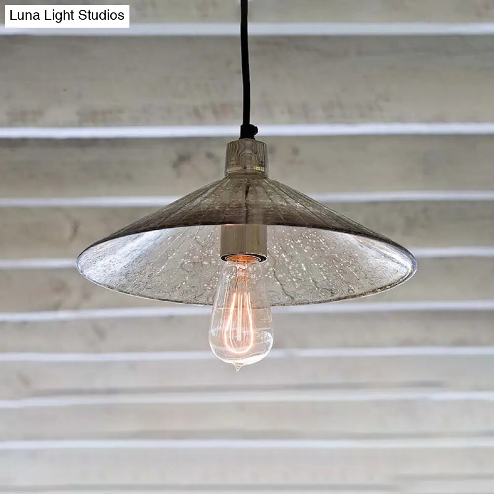 Industrial 1-Light Silver Pendant Lighting with Flared Glass Bowl Cone for Bedroom Ceiling