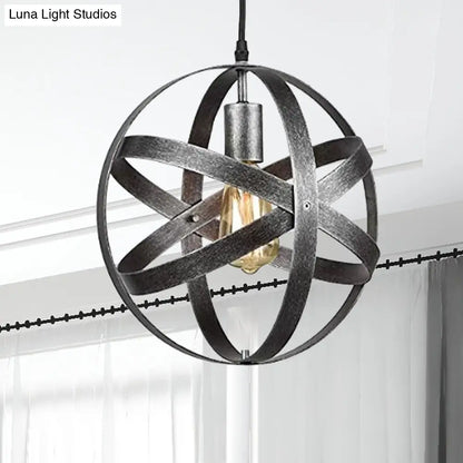 Industrial 1 Light Spherical Metal Pendant Lamp in Gold/Aged Silver - Ideal for Dining Tables & Living Rooms