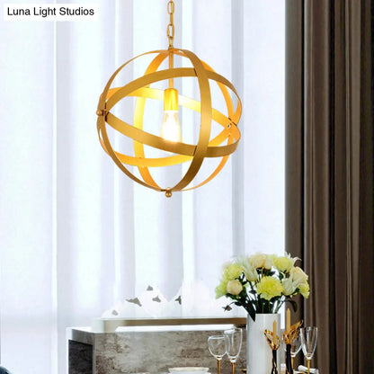 Industrial 1 Light Spherical Metal Pendant Lamp in Gold/Aged Silver - Ideal for Dining Tables & Living Rooms