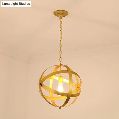 Industrial 1 Light Spherical Metal Pendant Lamp in Gold/Aged Silver - Ideal for Dining Tables & Living Rooms