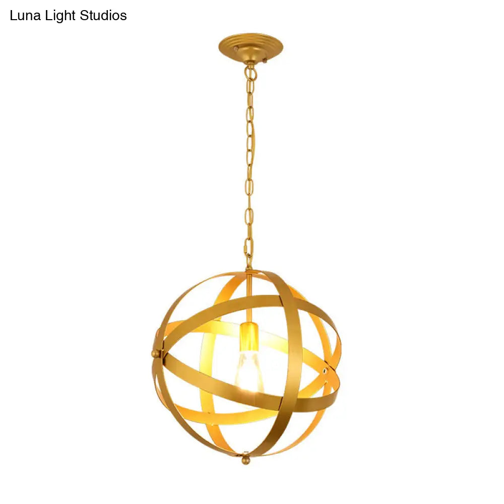 Industrial 1 Light Spherical Metal Pendant Lamp in Gold/Aged Silver - Ideal for Dining Tables & Living Rooms