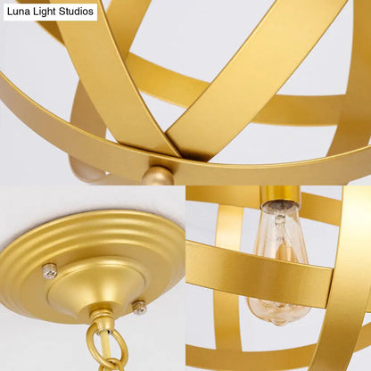 Industrial 1 Light Spherical Metal Pendant Lamp in Gold/Aged Silver - Ideal for Dining Tables & Living Rooms