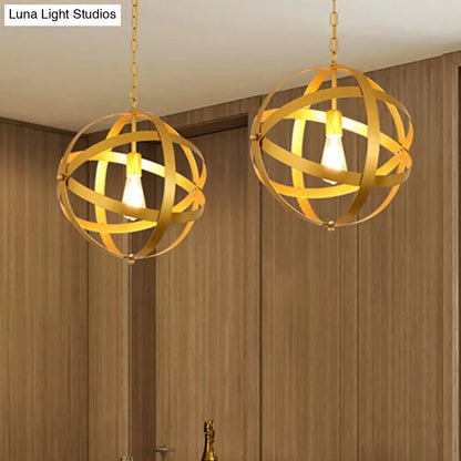 Industrial 1 Light Spherical Metal Pendant Lamp in Gold/Aged Silver - Ideal for Dining Tables & Living Rooms