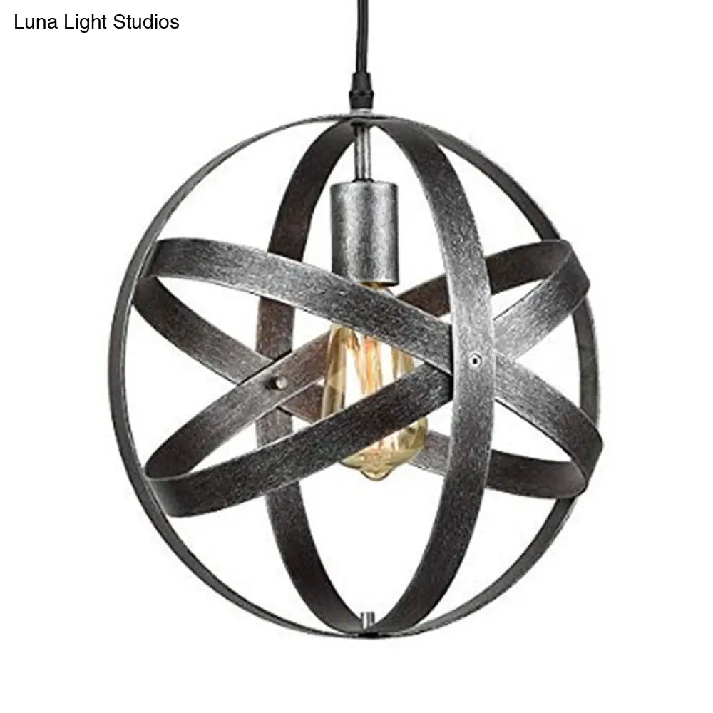 Industrial 1 Light Spherical Metal Pendant Lamp in Gold/Aged Silver - Ideal for Dining Tables & Living Rooms