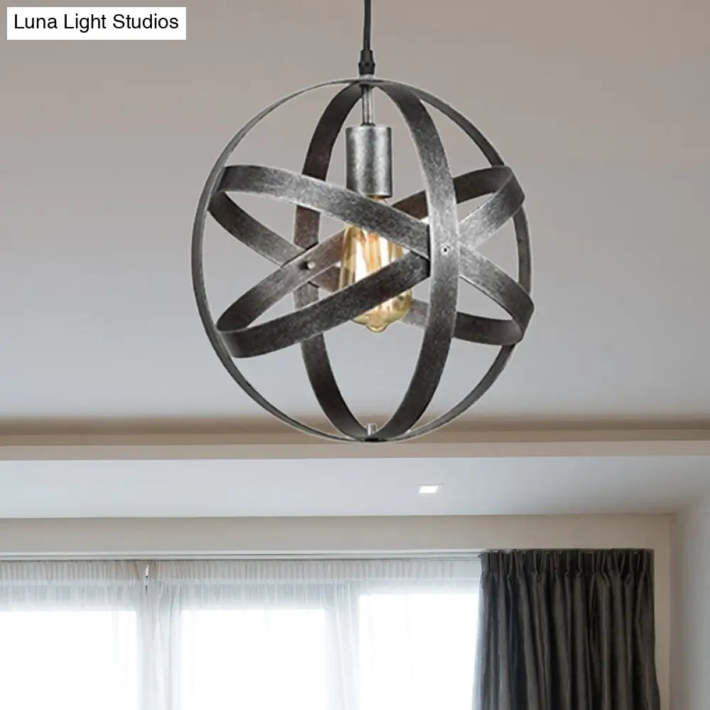 Industrial 1 Light Spherical Metal Pendant Lamp in Gold/Aged Silver - Ideal for Dining Tables & Living Rooms