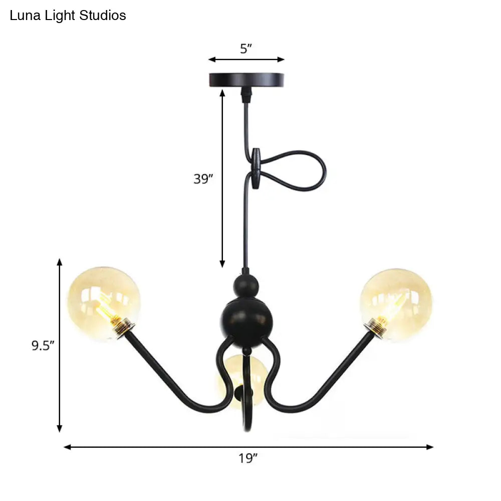Industrial 3-Head Hanging Chandelier with Amber/Clear Glass Shades - Black/Chrome Finish, Orbit Ceiling Lighting