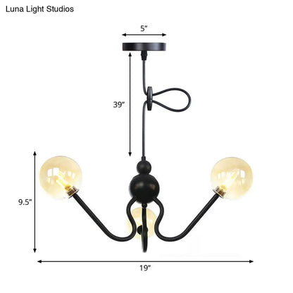 Industrial 3-Head Hanging Chandelier with Amber/Clear Glass Shades - Black/Chrome Finish, Orbit Ceiling Lighting