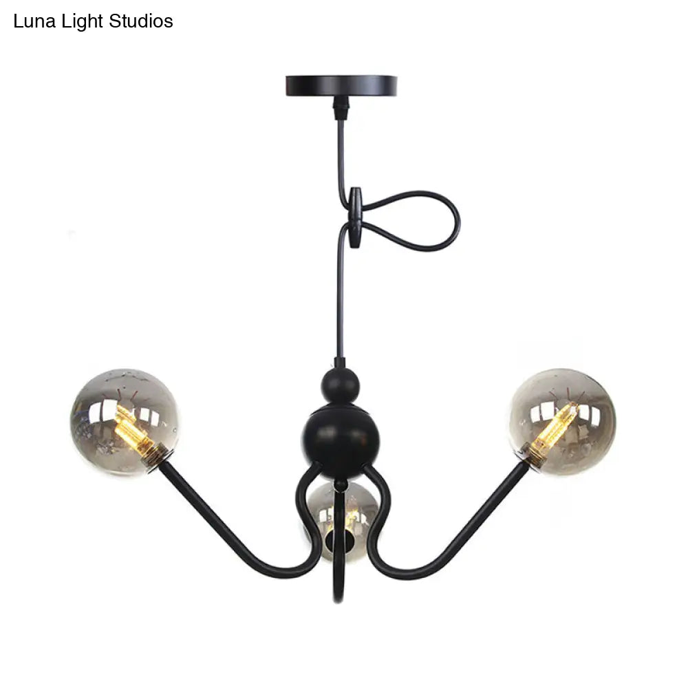 Industrial 3-Head Hanging Chandelier with Amber/Clear Glass Shades - Black/Chrome Finish, Orbit Ceiling Lighting