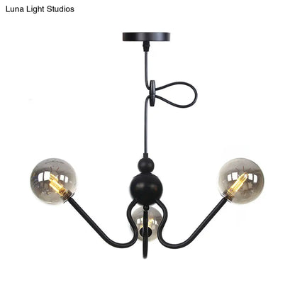 Industrial 3-Head Hanging Chandelier with Amber/Clear Glass Shades - Black/Chrome Finish, Orbit Ceiling Lighting