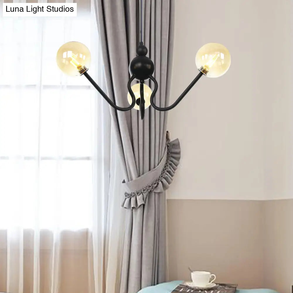 Industrial 3-Head Hanging Chandelier with Amber/Clear Glass Shades - Black/Chrome Finish, Orbit Ceiling Lighting