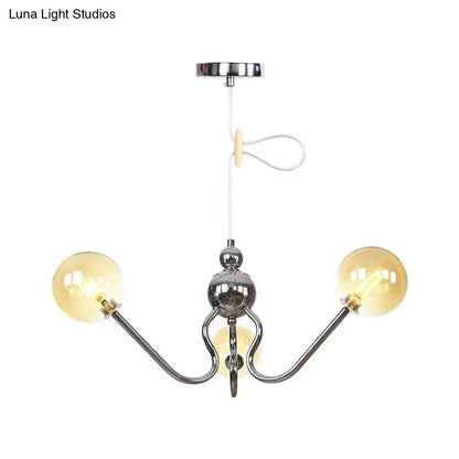 Industrial 3-Head Hanging Chandelier with Amber/Clear Glass Shades - Black/Chrome Finish, Orbit Ceiling Lighting