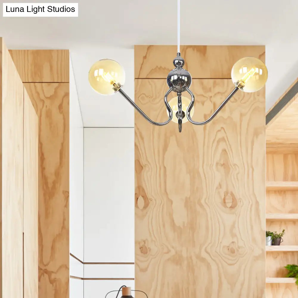 Industrial 3-Head Hanging Chandelier with Amber/Clear Glass Shades - Black/Chrome Finish, Orbit Ceiling Lighting