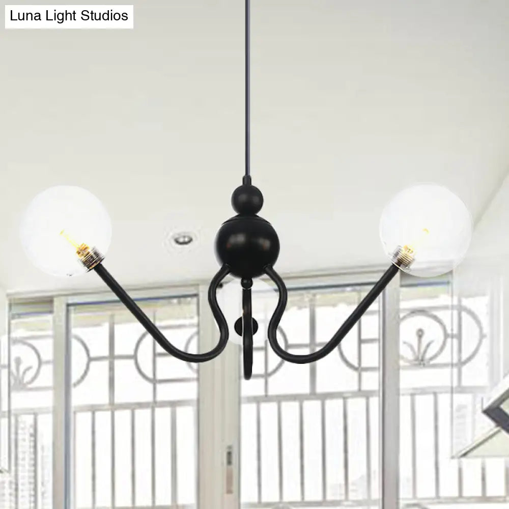 Industrial 3-Head Hanging Chandelier with Amber/Clear Glass Shades - Black/Chrome Finish, Orbit Ceiling Lighting