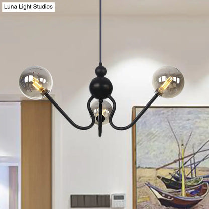 Industrial 3-Head Hanging Chandelier with Amber/Clear Glass Shades - Black/Chrome Finish, Orbit Ceiling Lighting