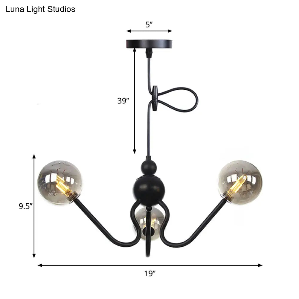 Industrial 3-Head Hanging Chandelier with Amber/Clear Glass Shades - Black/Chrome Finish, Orbit Ceiling Lighting