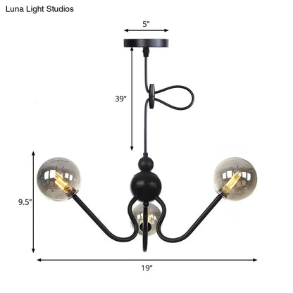 Industrial 3-Head Hanging Chandelier with Amber/Clear Glass Shades - Black/Chrome Finish, Orbit Ceiling Lighting