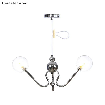 Industrial 3-Head Hanging Chandelier with Amber/Clear Glass Shades - Black/Chrome Finish, Orbit Ceiling Lighting